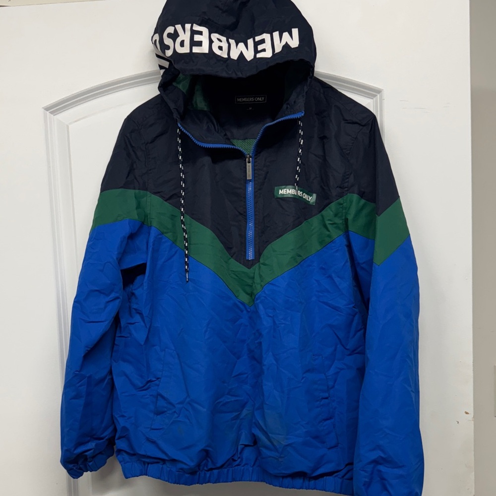 Members Only Blue and Green Hooded Jacket